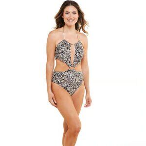 TAHARI Monokini Swimsuit XXS/XS Leopard Print Keyhole NWT